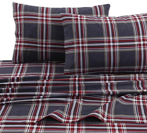 Tribeca Living King Cotton Flannel Deep Pocket Sheet Set, Heritage Plaid