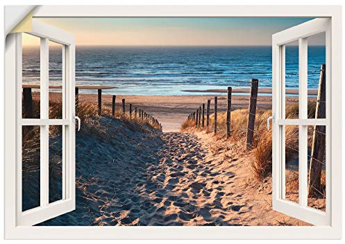 ARTland Wanddeko Wandtattoo selbstklebende Vinylfolie Fensterblick Fenster Strand Düne Meer Maritim Landschaft Küste Natur T6BV