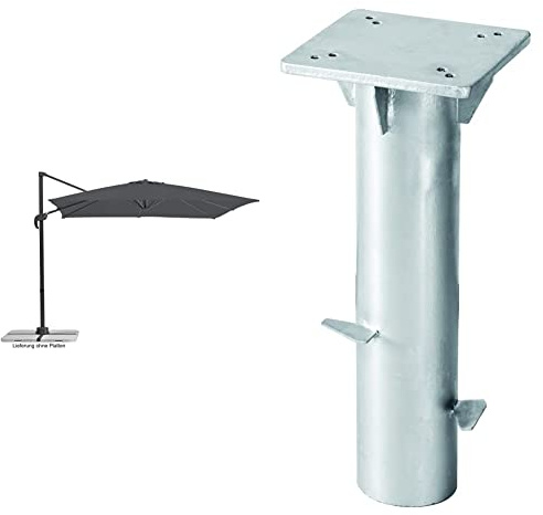Schneider Universal-Bodenplatte + Sonnenschirm Rhodos Junior, Grau (anthrazit), ca. 270 x 270 cm, 8-teilig, quadratisch