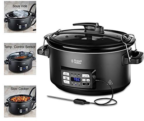 Russell Hobbs Multicooker 3 in 1 - Cottura Lenta, Sottovuoto, Cottura con Sensore Temperatura Interna - Pentola in Ceramica Pesante da 6,5 L; Display Digitale con Temperatura; 25630-56