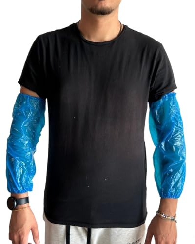 AQASKIN - Coprimaniche Monouso [200 pz] CPE, Copribraccia Usa e Getta, Manicotti Sopramaniche, Impermeabile. Colore: Blu - Bianco. (Quantità 200 pz., Blu)