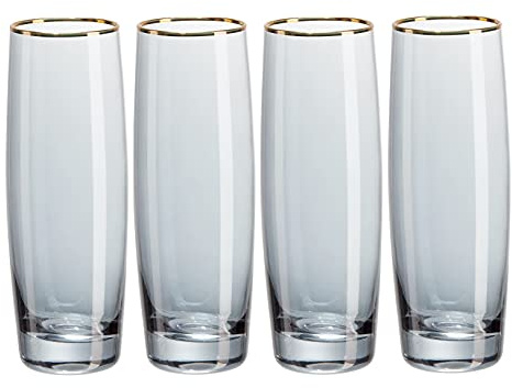 Black & Gold Stemless Prosecco Glass Set | Tinted Borosilicate Champagne Flutes, Cocktail Glasses, Prosecco Gift Set of 4, 175ml by Root7