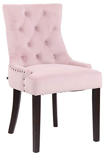 CLP Esszimmerstuhl Aberdeen Mit Hochwertiger Polsterung Und Samtbezug I Polsterstuhl Mit Gestell Aus Kautschukholz I Sitzhöhe Von 50 cm Farbe pink Gestell Farbe antik