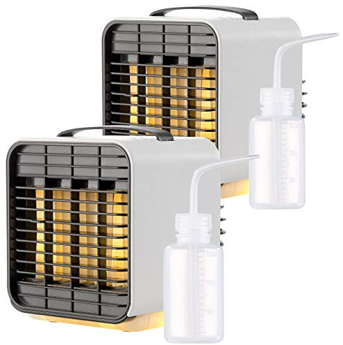 Sichler Haushaltsgeräte Akku Klimaanlage Camping: 2er-Set Mini-Akku-Luftkühler, 3-stufig, Nachtlicht, 5 Std. Laufzeit (Luft-Befeuchter, LED-Lichtlüfter-Luftkühler, Turmventilator)