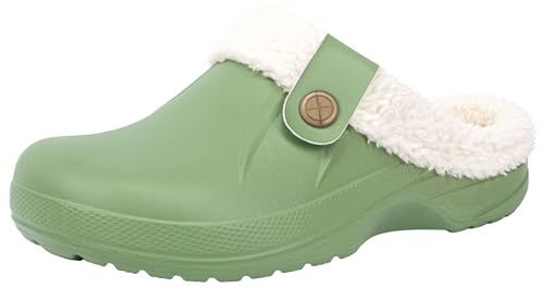 ChayChax Femme Hiver Sabots Fourrées Homme Pantoufles Chaud Peluche Chaussons Maison Imperméables Chaussures de Jardin Intérieur et Extérieur, Vert, 40/41 EU,40/41 EU,Vert
