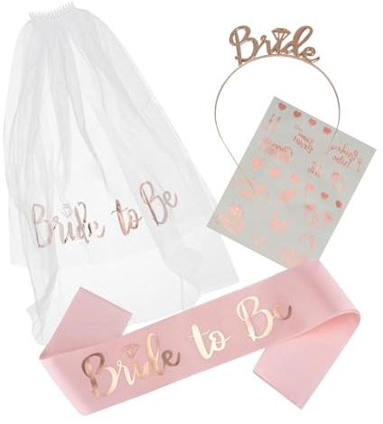 AIBAOBAO Bride to Be Sash, Hen Party Accessories Set - Headband Tiara, Veil With Comb, Tattoos - Gifts and Decorations for Wedding, Bridal Shower, Bachelorette Party