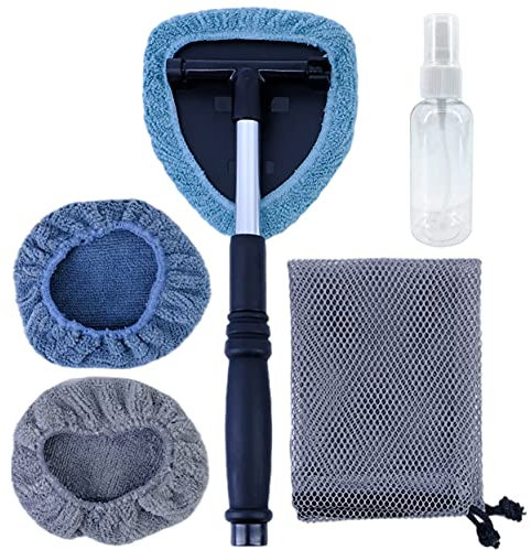 Polyte - Accessorio lavavetri rotante - con manico in alluminio estensibile - include 3 rivestimenti in microfibra premium, flacone spray, borsa a rete - testina triangolare