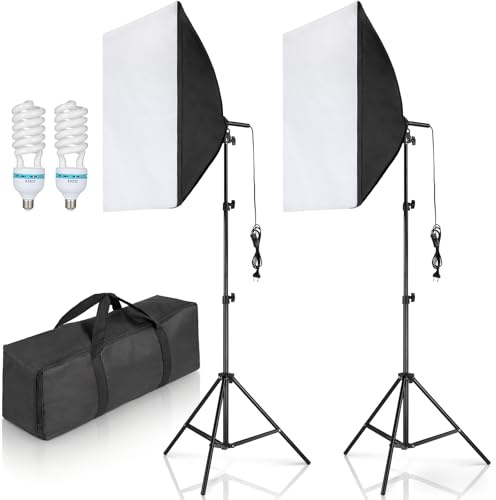 Softbox LED Set, Foco Fotografía 2 x 50 x 70cm con 135W Bombillas LED 5500 K, Kit de Iluminación, Soportes de luz Ajustables, para Youtube, TikTok, Retratos de Estudio, Fotografía