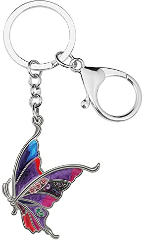 Porte-clés papillon volant en alliage émaillé Bijoux insectes Cadeaux papillon pour femmes filles sac porte-monnaie Charms (Violet)