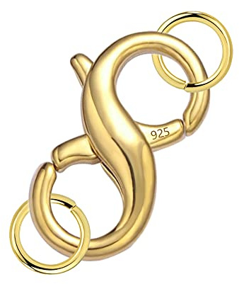 Lobster Clasp Double Opening Gold Lobster Clasp with Jump Rings 14k Gold Plated Sterling Silver Necklace Clasp Connector Bracelet Clasp for DIY Jewelry Repair Kit 0.55 x 0.24 Inch