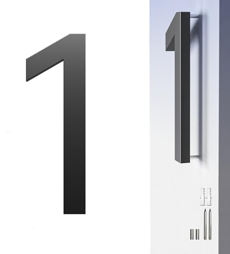 HANPIU Black House Numbers for Outside Address Number - 7 Inch Modern Metal House Number 1, 3D Effect Large Floating Door Numbers for Home Street Office