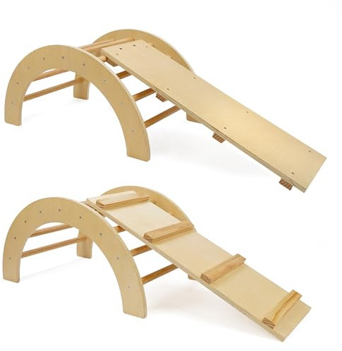 509 Crew Zoo 2in1 Kletterbogen mit Rutsche/Kletterbrett-Set, Indoor- und Outdoor-Spielhalle, Montessori-Klettergerüst, Farbe Natur