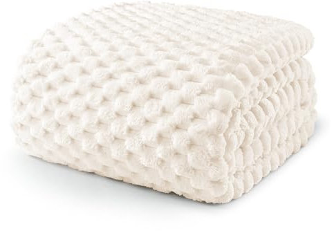 Exclusivo Mezcla Kuscheldecke Fleece Decke, Flauschige Sofadecke 220 x 240 cm, Jacquard-Überwurfdecke Wohndecke Tagesdecke, Warm und Leicht für Ganzjahreszeit, Elfenbein