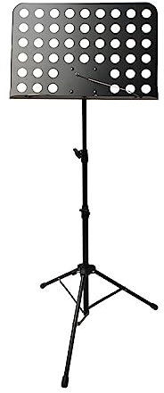 Buhelyc Notenhalter, Dreibeiniger NotenstäNder Faltbarer mit Notenbogen-Cliphalter, Orchesterpult Lochblech StäNder, Stabil und HöHenverstellbar, Zum Spielen Von Musikinstrumenten und Zum Reisen