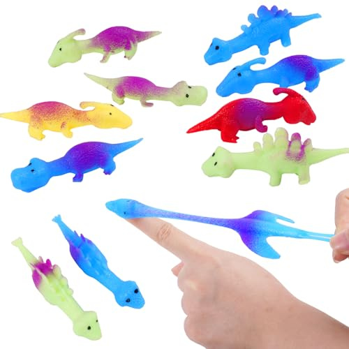 Ainiv 10 Stück Dinosaurier-Fingerspielzeug, Dinosaurier Schleuder Spielzeug | Slingshot Dinosaur Finger Toys, Lustige Fliegende Dinosaurier Schleuder Spielzeug, Dinosaurier Partyspielzeug für Kinder