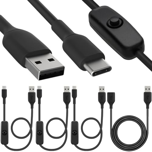 Xiatiaosann USB-Kabel von Stecker zu Buchse mit Ein/Aus-Schalter, USB-C-Stecker-auf-USB-A-Stecker-Kabel mit Schalter für Raspberry Pi 4, mit USB-Stecker-auf-Buchse-Kabel (3 Pack)