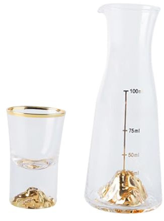 BESTonZON Glaskaraffen Dekanter Und Glasbecher Leicht Praktische Weinkaraffe Für Zuhause Bar Camping Für Wein Sekt Und Elegant Einfach Zu Reinigen Robustes Premiumglas