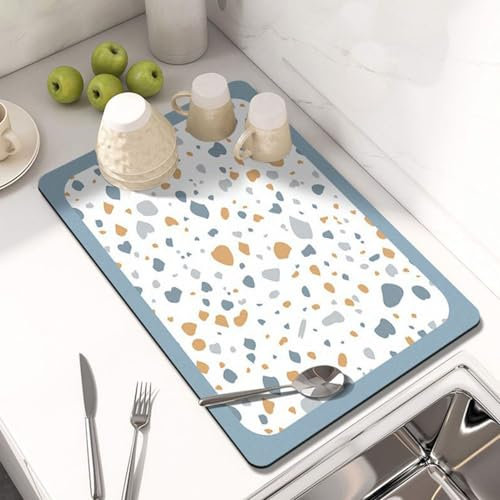 Hixingo Súper Absorbente Bayeta Escurreplatos, Antideslizante Dish Drying Mat Bígaro Alfombra Escurreplatos，Diatomita Alfombrilla Cafetera (40x60cm,Piedra Yuhua Azul)