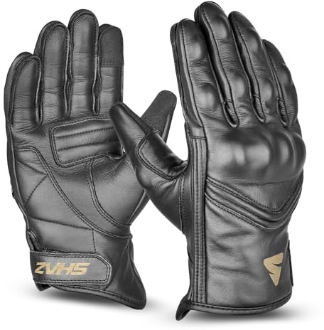 Shaz Premium Cowhide Leather Motorcycle Gloves for Men and Women- Touchscreen Hard Knuckle Protected Motocross Motorbike Racing Riding Biker Gloves (Black, Medium, Ambidextrous)