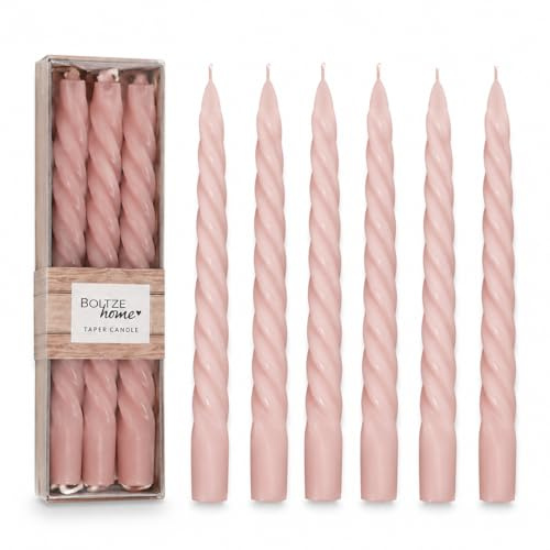 Lot de 6 bougies à tige torsadée - Rose - Décoration de table - En cire véritable - Pour anniversaire, fête - Hauteur : 20 cm