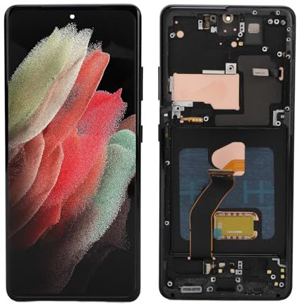 6,8 Tums LCD-digitaliseringsenhet för S21 Ultra 5G, AMOLED-skärm med Hög Ljusstyrka, Utbyte Av Multipekskärm, Mittram, SM G998B EU, Fingeravtryckssensor (Svart)