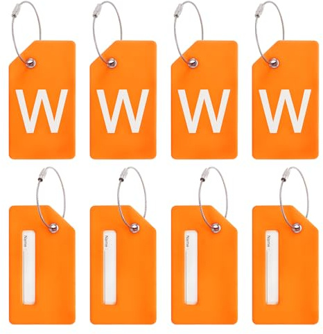 PATIKIL 8 Stück Kofferanhänger Flugreise Koffer Namensanhänger Tags mit Namensschild Adressschild Datenschutz Silkon Gepäckanhänger für Kreuzfahrten Reisetasche, Orange Buchstabe W
