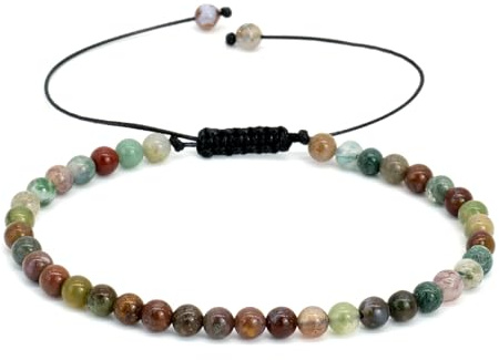 JENCVNL Naturstein Armband 4mm Echtes Naturstein Armband Damen Verstellbar Perlenarmbänder Edelsteinarmband Edelstein Armbänder für Damen Frauen