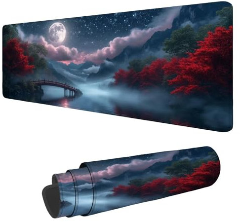 Alfombrilla Raton Luna Alfombrilla Ratón XXL 1600x800x3mm Mouse Pad Pequeño Puente, con Bordes Cosidos Impermeable Desk Mat Mousepad Gaming,Mejora la precisión y la Velocidad for Ratón y Teclado N-286