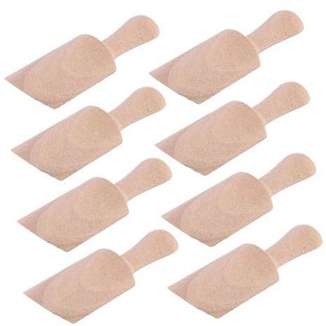 Genérico 8 Piezas pequeña cuchara de madera tarros de sal de baño con cuchara palas para productos secos limpiador dispensador madera pequeñas pala de sal de té Brown