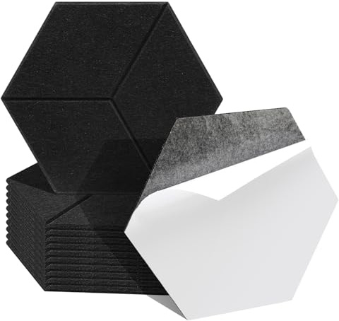 Ansobea 12 Stück Akustik Panel 30x26x0.9cm Akustikpaneele Wand Schwarz Gefühlt Gerillte Akustikschaumstoff für Tonstudio, Büro,Studio und Wanddekoration