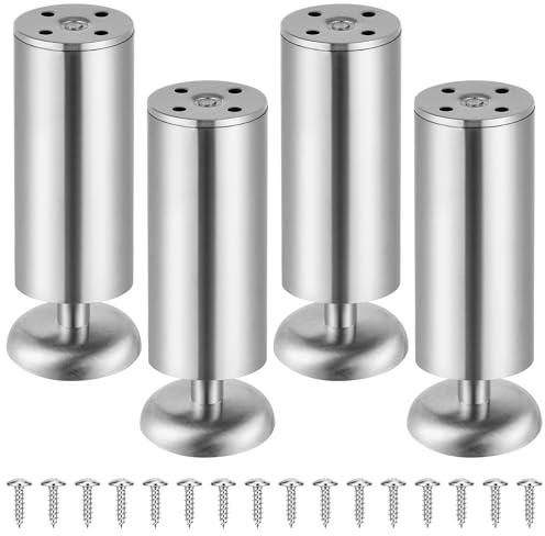 Vortix 4er Set Möbelfüße aus Edelstahl, Verstellbare Möbelfüße - Für Sofafuß, Badezimmermöbelfüße, Bettfüße & Tischfüße (Metallfarbe, 15 cm)