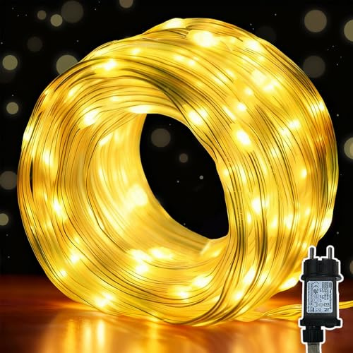 Meision Tubo luminoso per esterni, 40 m, 400 LED, catena luminosa per interni con spina con 8 modalità + timer 6/18, tubo LED da 31 V, per Natale, feste, balcone, bianco caldo