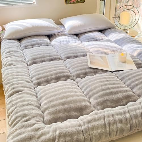Traditionelle japanische Futon-Matratze, dicke faltbare Bodenmatratze für Camping und Schlafzimmer, Wintergebrauch, tragbares Futonbett, Grau (90 x 200 x 10 cm)