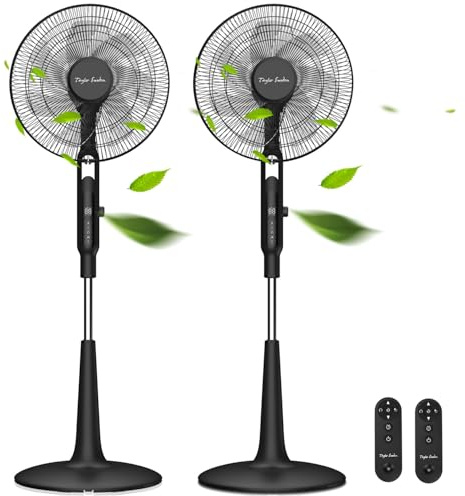Taylor Swoden Ventilador de pie, DC Ventilador Silencioso, 28 Velocidades, ECO, 40W, 7 aspas, Mando, 3 modos, 12H Time, Ajustable en altura(125-135cm), con LED, Oscilante, Negro
