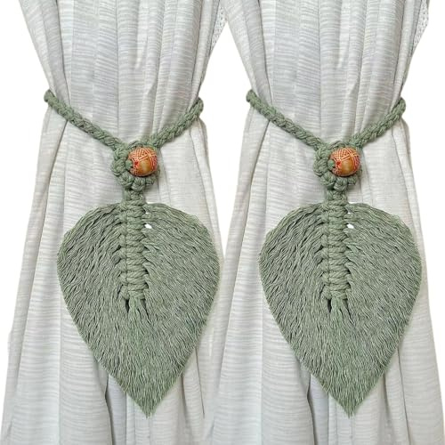 Alzapaños Sujeta Cortinas Alzapaños De Cortina De Hojas Grandes con Borlas Tejidas De Algodón Estilo Original Cuentas Colores Decorativos Adecuados para Sala Estar Dormitorio Color Verde Menta