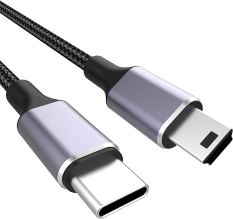 Cable USB USB-C a Mini trenzado Mini-B de 5 pines a tipo C, cable de carga de transferencia de datos compatible con Nikon Canon EOS Rebel Powershot DSLR ELPH cámara digital para PC, portátil, iPhone