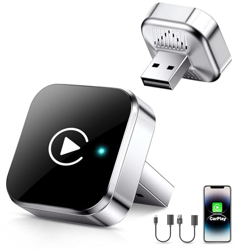 Adattatore Wireless CarPlay Compatibile con iPhone, 2 in 1 da Cablato a Senza Fili un Dongle CarPlay Senza Fili, Plug & Play per iOS10+ e Auto dal 2019+, Design Mini USB con Estensione Type-C