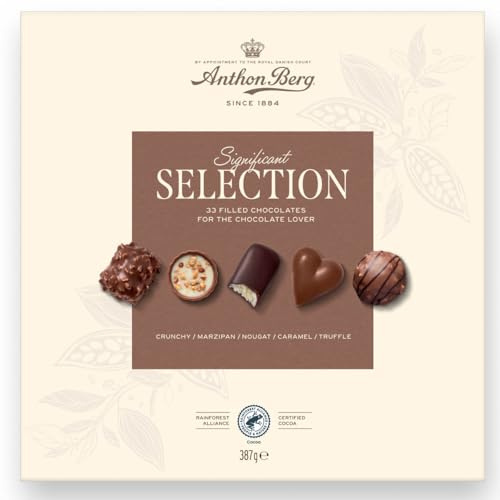 Anthon Berg – Cioccolatini Assortiti Significant Selection, Scatola Regalo da 387g, Ripieni Gourmet con Cacao Certificato Rainforest Alliance