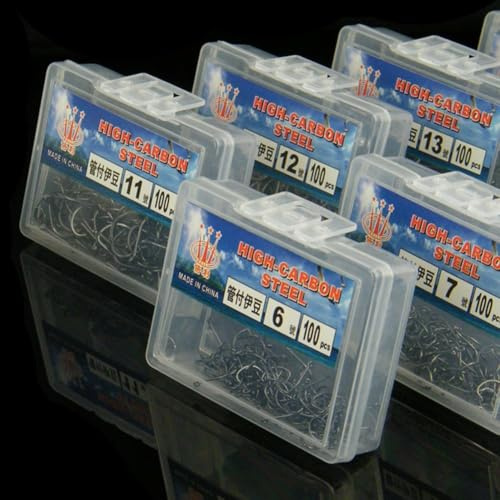 Besttoolifes Izu Angelhaken-Set, 100 Stück, mit Widerhaken, Hartstahl, schwarz, schiefe Öffnung, in kompakter Box, robust, langlebig, Fischhaken-Sortiment für Süßwasser für Plus (8)