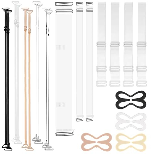 Ouligay 21 Stück Durchsichtige BH Träger Unsichtbare Klare Verstellbare BH-Träger Clips rutschfeste BH-Klammer Rücken Elastische Ersatz BH Schultergurte Bhzubehör für Damen Bra