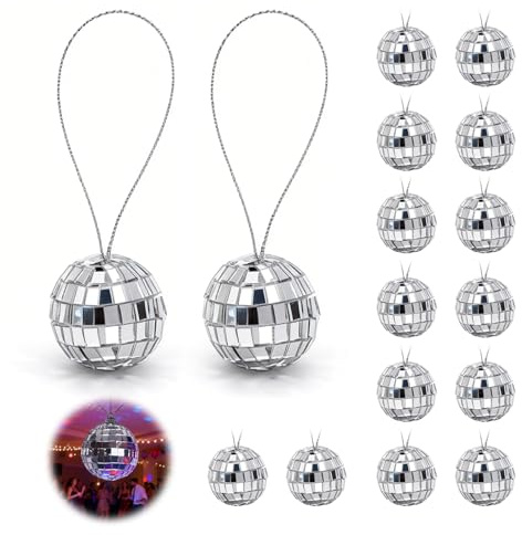 Mini Boule à Facette 2,2cm avec Ruban Argenté – Petite Boule Disco Miroir à Suspendre pour Décoration Gâteau, Sapin de Noël, Mariage, DIY, Anniversaire & Table de Fête – Ornement Scintillant (Lot)