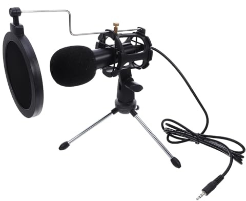 Hemobllo Microfono a Condensatore da 3,5 Mm per PC Filtro Antiurto, Supporto Treppiede Regolabile, Kit Microfono per Podcast, Streaming e Registrazione Gaming