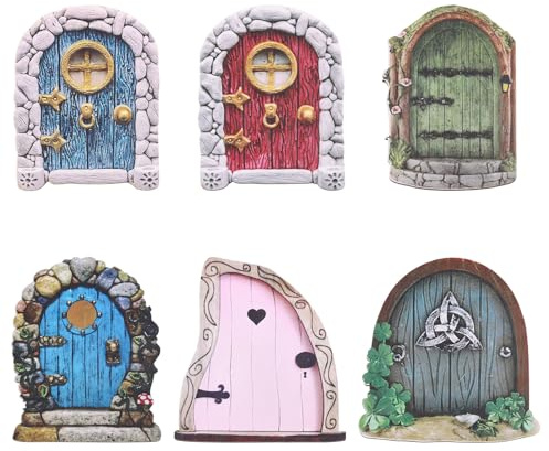FREEBLOSS 6 Pièces Mini Portes Jardin Fée en Bois Déco Jardin Fée Accessoires Maison Arbre Miniature Porte pour Arbre Déco Extérieur Accessoires 7~10cm