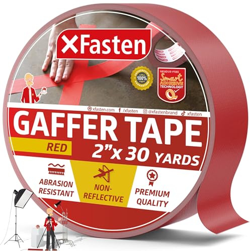 XFasten Red 2 Inch x 30 Yards Gaffer Tape, No Residue, Non-Reflective Matte Finish, Heavy Duty, Ideal Partner for Black Gaffers Tape