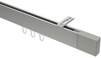 Interdeco eckige Innenlauf-Gardinenstange (Deckenbefestigung) Edelstahl Optik Typ 10212916, 100 cm