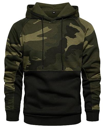 MANLUODANNI - Felpa mimetica da uomo, con cappuccio, taglia M 42, colore: Nero