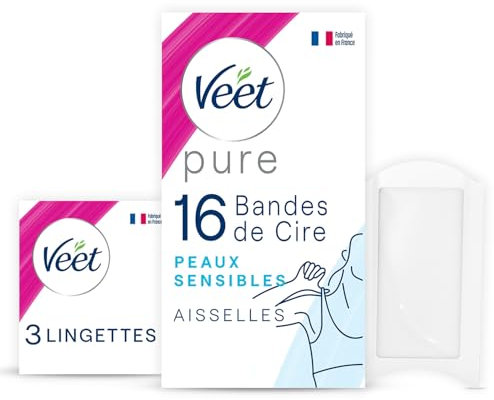 VEET PURE - 16 strisce di cera fredda ascelle, pelli sensibili, raccomandate dai dermatologi - Epilazione a lunga durata (16 bande, 16)