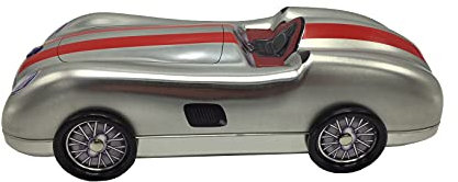 MediMuc Speedster silber/rot mit drehbaren Rädern - Aufbewahrungsdose, Keksdose, Blechdose - lebensmittelecht - Vol. 1,5l - Maße: (Länge x Breite x Höhe): 27,0 x 12,0 x 7,8cm