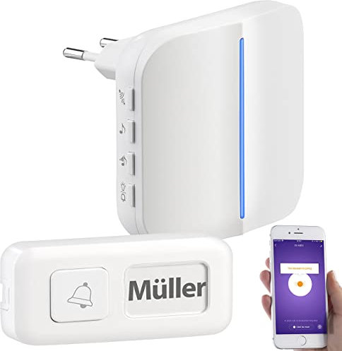 Somikon Türklingeln: WLAN-Steckdosen-Empfänger & kinetischer Klingelknopf, App, 100m, 80dB (Batterielose Funk Türklingel, Klingel Funk, Steckdose Schalter)