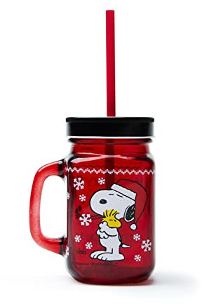 Excelsa, Mug con Cannuccia Peanuts, Lt.0,5, Vetro